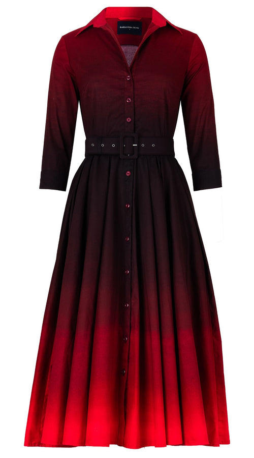 Abelia Dress Shirt Collar 3/4 Sleeve Midi Length Cotton Stretch (Ombre Multi)