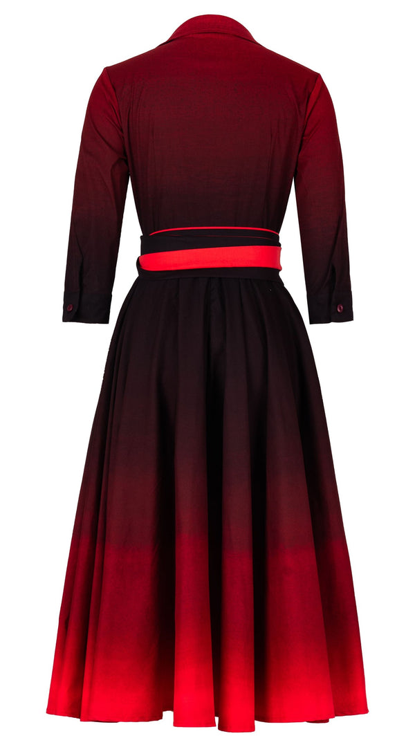 Abelia Dress Shirt Collar 3/4 Sleeve Midi Length Cotton Stretch (Ombre Multi)