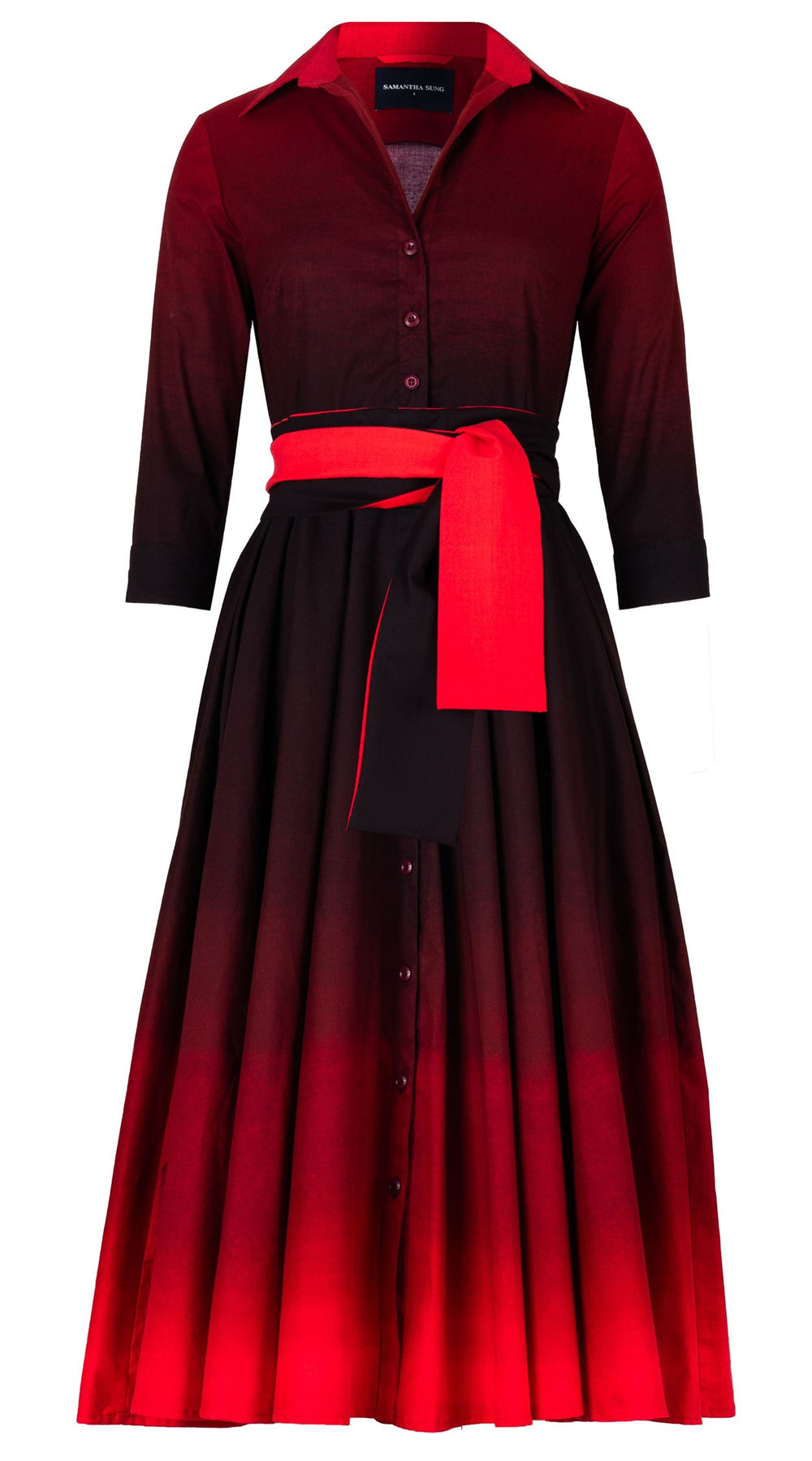 Abelia Dress Shirt Collar 3/4 Sleeve Midi Length Cotton Stretch (Ombre Multi)