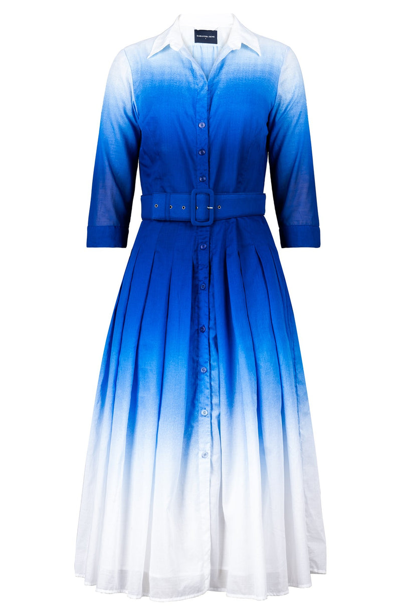 Audrey Dress #4 Shirt Collar 3/4 Sleeve Midi Length Musola (Ombre White)