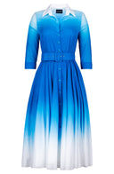 Aster Dress Shirt Collar 3/4 Sleeve Midi Length Cotton Musola (Ombre White)