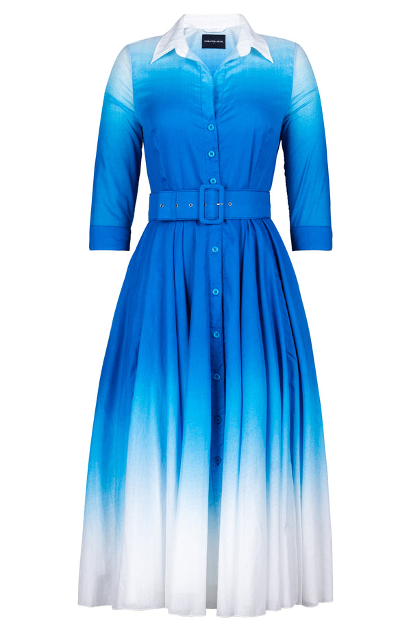 Aster Dress Shirt Collar 3/4 Sleeve Midi Length Cotton Musola (Ombre White)