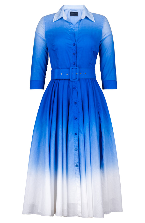 Aster Dress Shirt Collar 3/4 Sleeve Midi Length Cotton Musola (Ombre White)