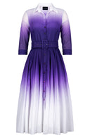 Aster Dress Shirt Collar 3/4 Sleeve Midi Length Cotton Musola (Ombre White)
