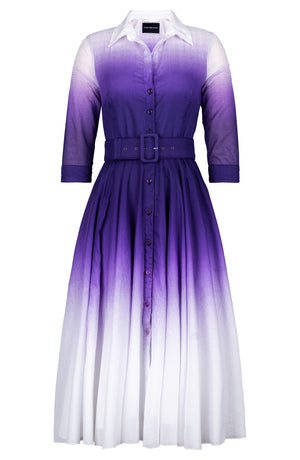 Aster Dress Shirt Collar 3/4 Sleeve Midi Length Cotton Musola (Ombre White)