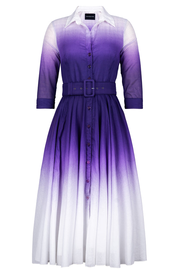 Aster Dress Shirt Collar 3/4 Sleeve Midi Length Cotton Musola (Ombre White)