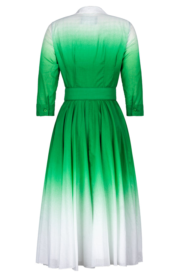 Aster Dress Shirt Collar 3/4 Sleeve Midi Length Cotton Musola (Ombre White)