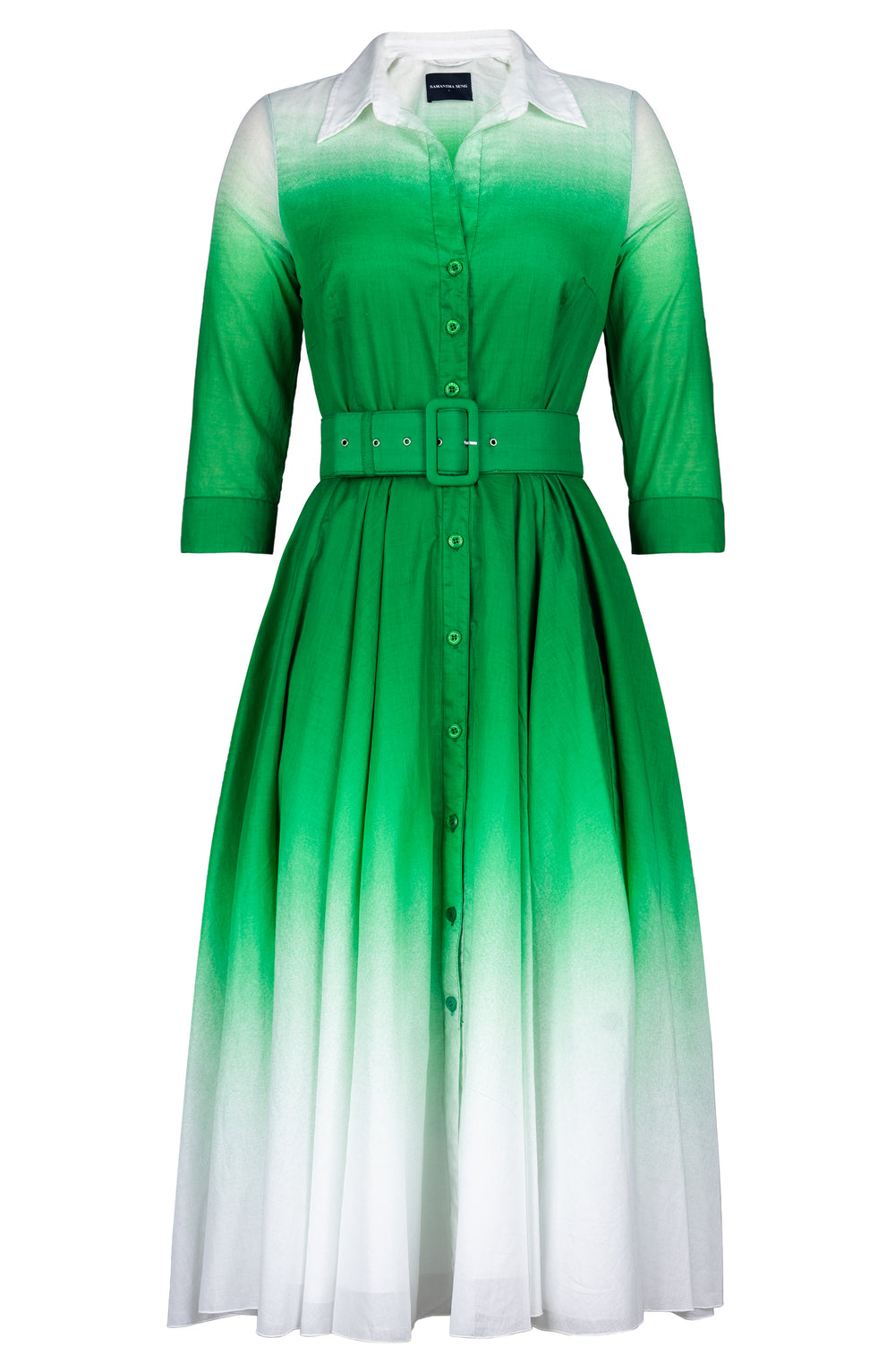 Aster Dress Shirt Collar 3/4 Sleeve Midi Length Cotton Musola (Ombre White)