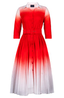 Aster Dress Shirt Collar 3/4 Sleeve Midi Length Cotton Musola (Ombre White)