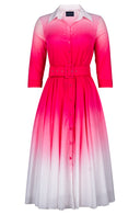 Aster Dress Shirt Collar 3/4 Sleeve Midi Length Cotton Musola (Ombre White)