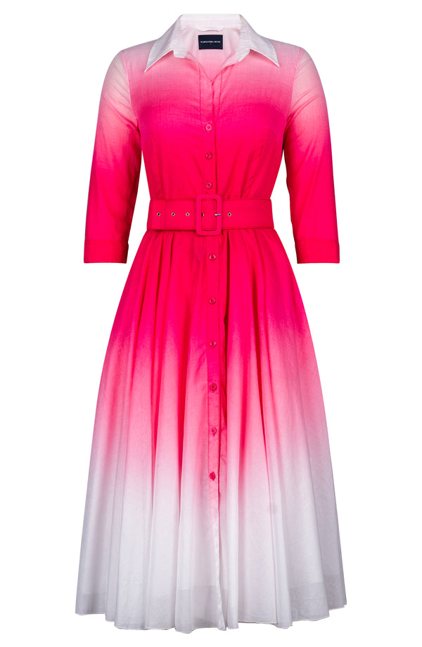 Aster Dress Shirt Collar 3/4 Sleeve Midi Length Cotton Musola (Ombre White)