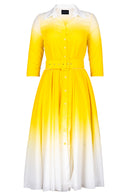 Aster Dress Shirt Collar 3/4 Sleeve Midi Length Cotton Musola (Ombre White)