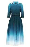Aster Dress Shirt Collar 3/4 Sleeve Maxi Length Cotton Musola (Ombre Pastel)