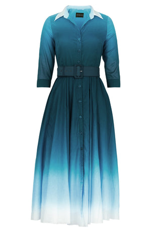 Aster Dress Shirt Collar 3/4 Sleeve Maxi Length Cotton Musola (Ombre Pastel)