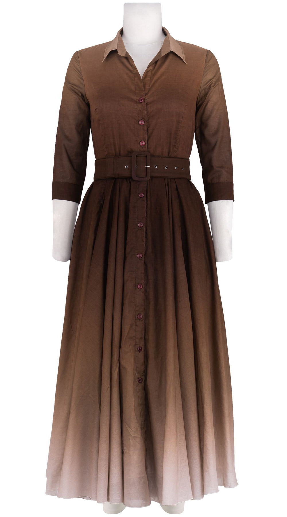 Aster Dress Shirt Collar 3/4 Sleeve Midi Plus Length Cotton Musola (Ombre New)