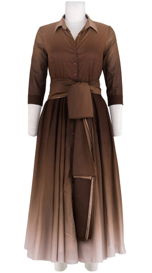 Aster Dress Shirt Collar 3/4 Sleeve Midi Plus Length Cotton Musola (Ombre New)