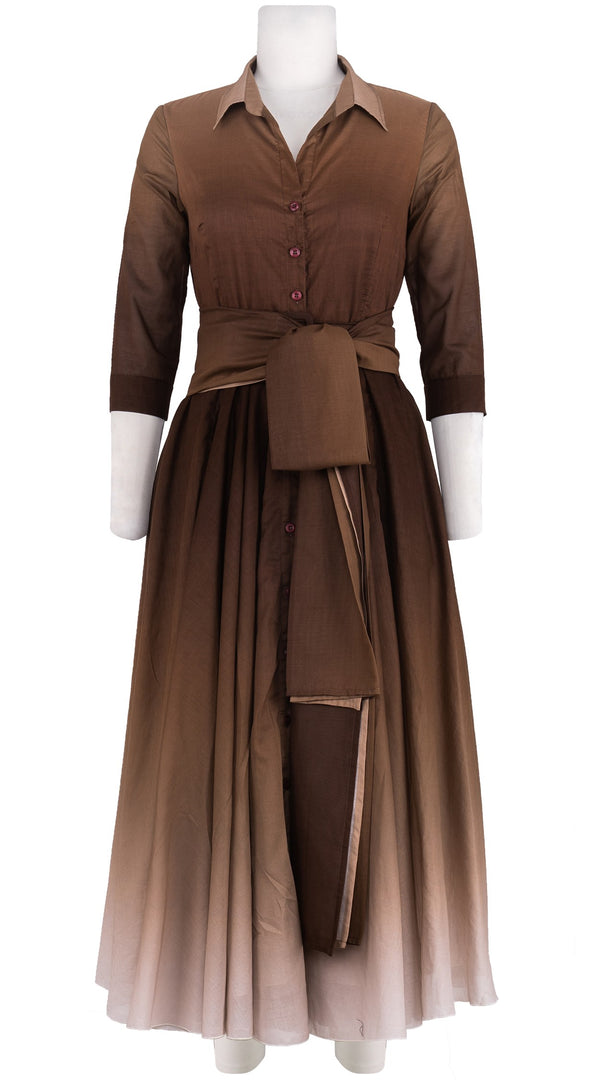 Aster Dress Shirt Collar 3/4 Sleeve Midi Plus Length Cotton Musola (Ombre New)
