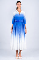 Aster Dress Shirt Collar 3/4 Sleeve Midi Length Cotton Musola  (Ombre White)