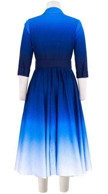 Abelia Dress Shirt Collar 3/4 Sleeve Midi Length Cotton Stretch (Ombre New)