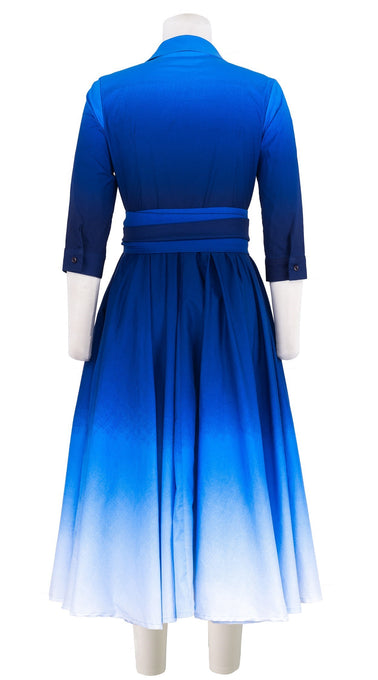 Abelia Dress Shirt Collar 3/4 Sleeve Midi Length Cotton Stretch (Ombre New)