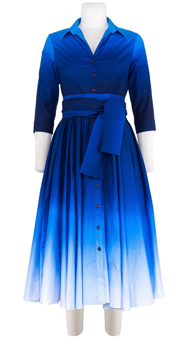 Abelia Dress Shirt Collar 3/4 Sleeve Midi Length Cotton Stretch (Ombre New)