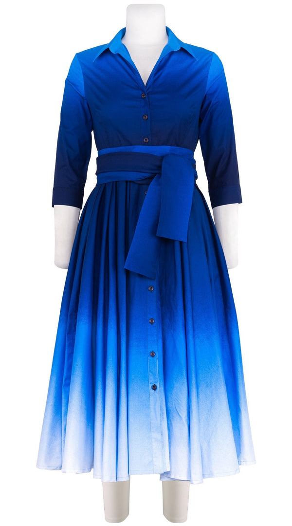 Abelia Dress Shirt Collar 3/4 Sleeve Midi Length Cotton Stretch (Ombre New)