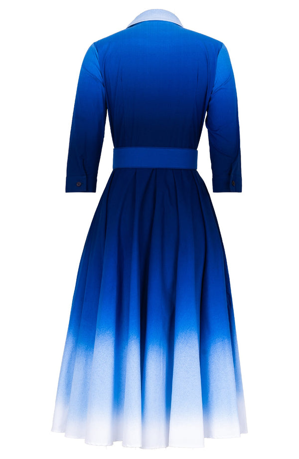 Amber Dress Shirt Collar 3/4 Sleeve Midi Length Cotton Stretch (Ombre Pastel)