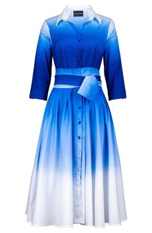 Amber Dress Shirt Collar 3/4 Sleeve Midi Length Cotton Stretch (Ombre White)