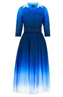 Aster Dress Shirt Collar 3/4 Sleeve Maxi Length Cotton Musola (Ombre Pastel)