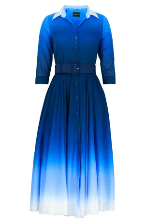Aster Dress Shirt Collar 3/4 Sleeve Maxi Length Cotton Musola (Ombre Pastel)