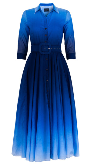 Aster Dress Shirt Collar 3/4 Sleeve Midi Length Cotton Musola (Ombre New)
