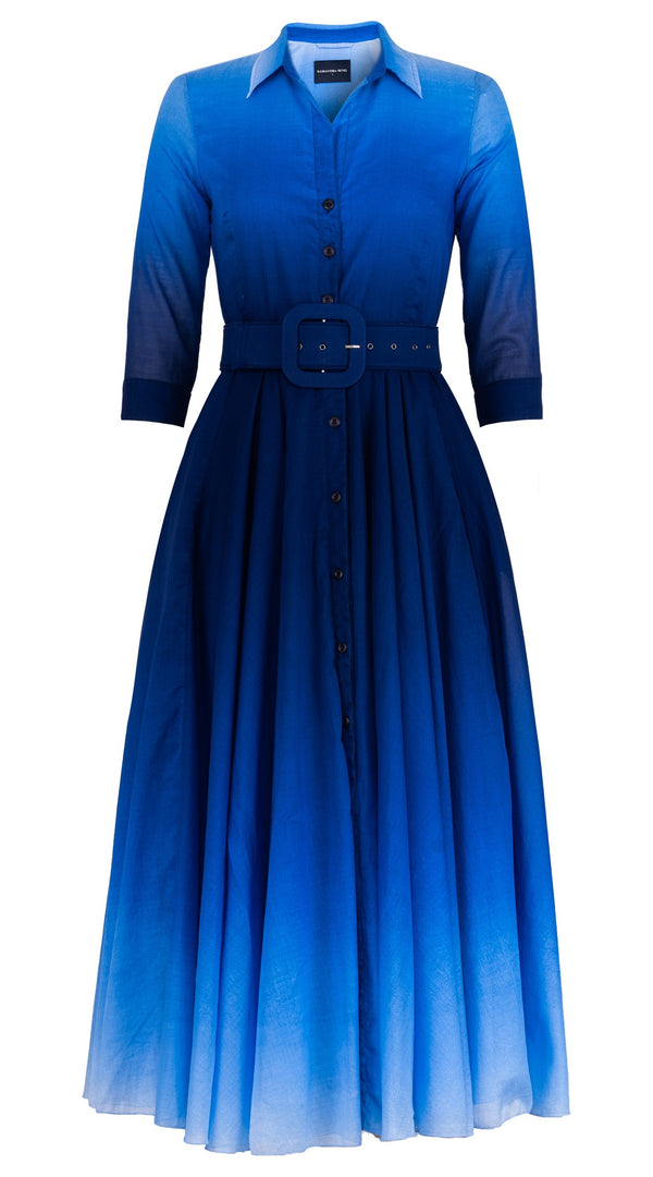 Aster Dress Shirt Collar 3/4 Sleeve Midi Length Cotton Musola (Ombre New)