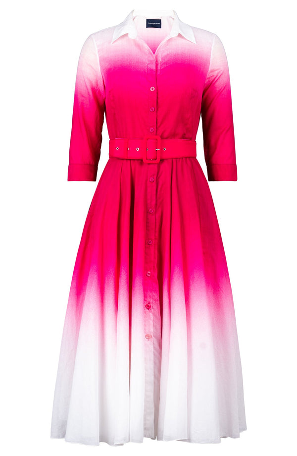 Aster Dress Shirt Collar 3/4 Sleeve Midi Length Cotton Musola  (Ombre White)