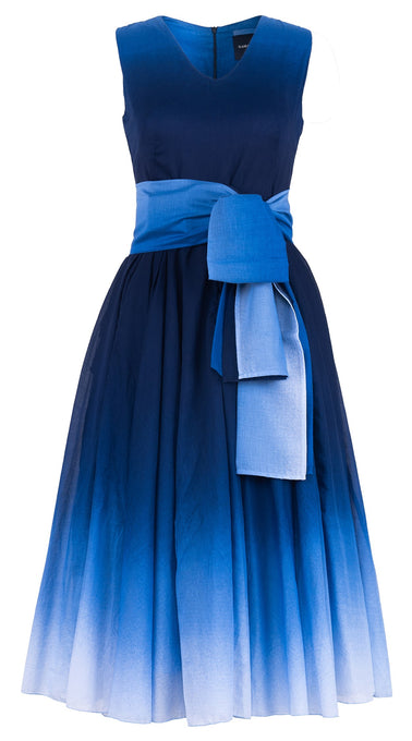 Abelia Dress V Neck Sleeveless Midi Length Cotton Musola (Ombre New)