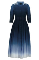 Aster Dress Shirt Collar 3/4 Sleeve Maxi Length Cotton Musola (Ombre Pastel)