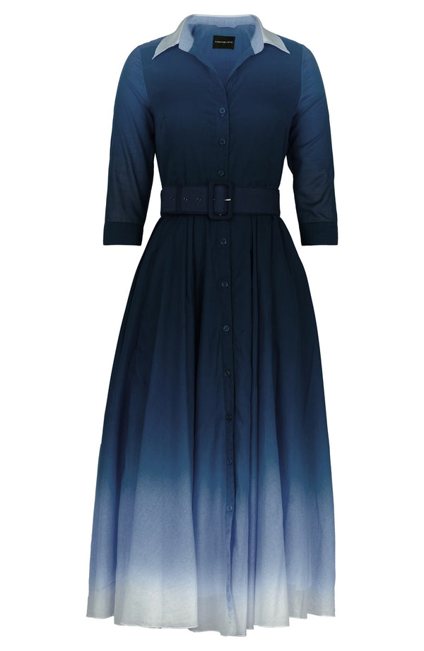 Aster Dress Shirt Collar 3/4 Sleeve Maxi Length Cotton Musola (Ombre Pastel)