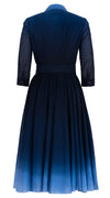 Aster Dress Shirt Collar 3/4 Sleeve Midi Plus Length Cotton Musola (Ombre New)