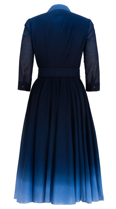 Aster Dress Shirt Collar 3/4 Sleeve Midi Plus Length Cotton Musola (Ombre New)