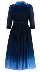 Aster Dress Shirt Collar 3/4 Sleeve Midi Plus Length Cotton Musola (Ombre New)