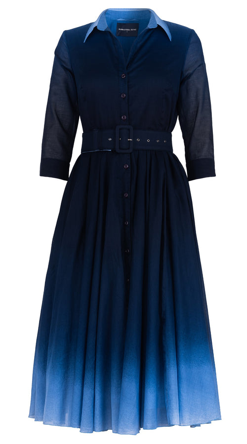 Aster Dress Shirt Collar 3/4 Sleeve Midi Plus Length Cotton Musola (Ombre New)