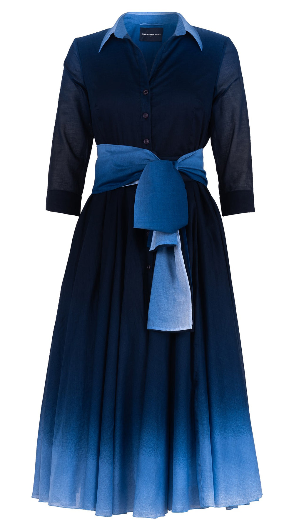 Aster Dress Shirt Collar 3/4 Sleeve Midi Plus Length Cotton Musola (Ombre New)