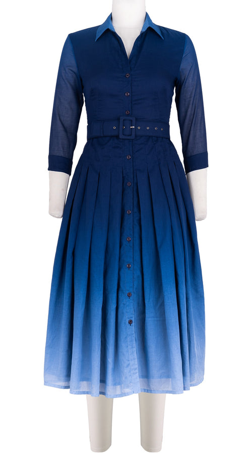 Audrey Dress #4 Shirt Collar 3/4 Sleeve Midi Length Cotton Musola (Ombre New)