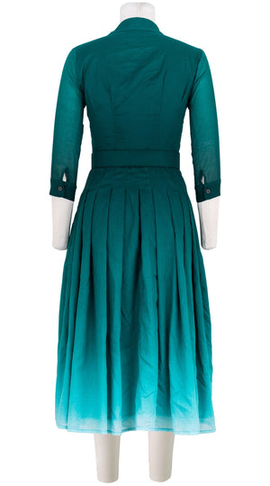 Audrey Dress #4 Shirt Collar 3/4 Sleeve Midi Length Cotton Musola (Ombre New)