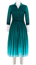 Audrey Dress #4 Shirt Collar 3/4 Sleeve Midi Length Cotton Musola (Ombre New)