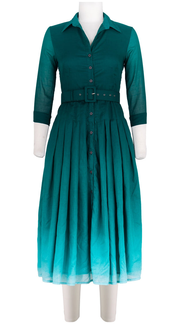 Audrey Dress #4 Shirt Collar 3/4 Sleeve Midi Length Cotton Musola (Ombre New)