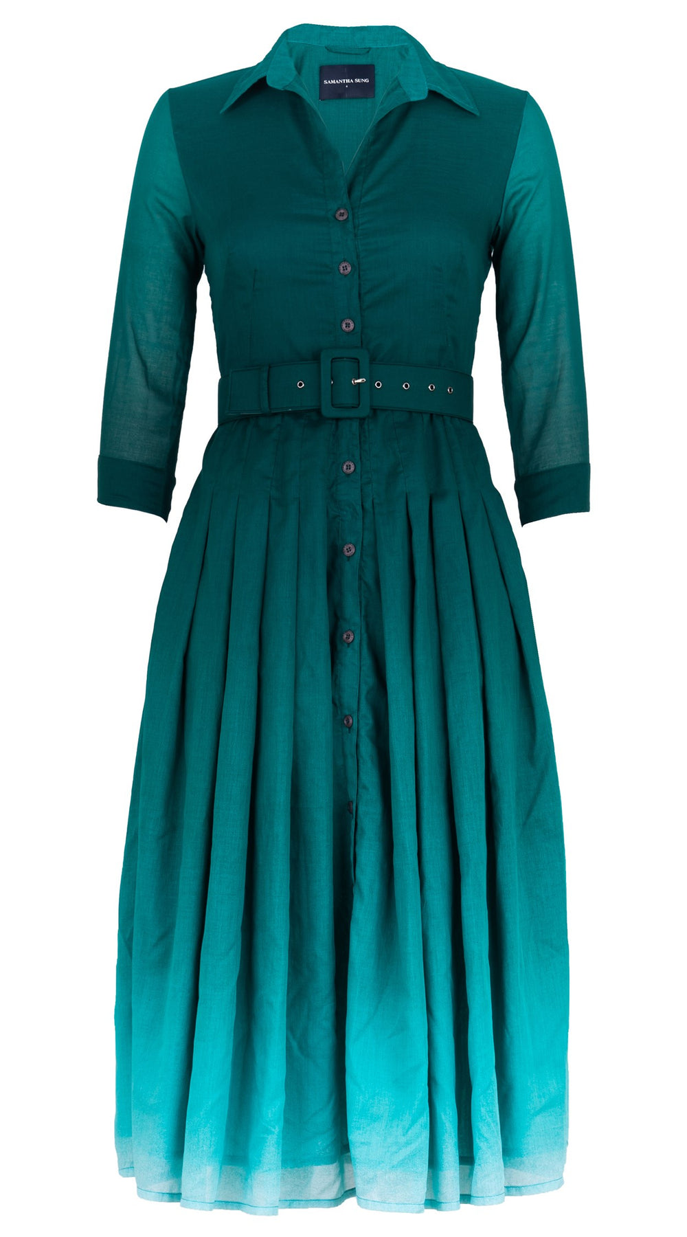 Audrey Dress #4 Shirt Collar 3/4 Sleeve Midi Length Cotton Musola (Ombre New)