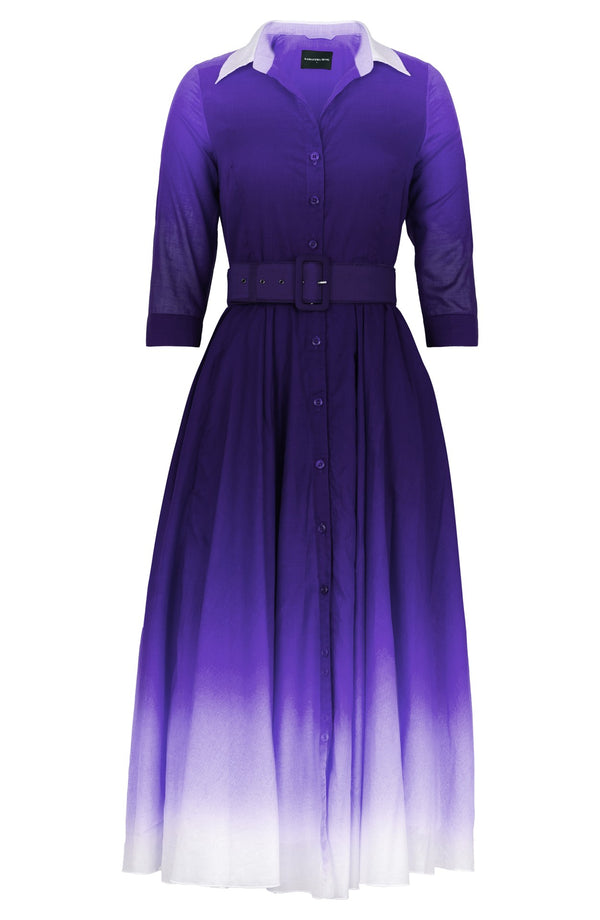 Aster Dress Shirt Collar 3/4 Sleeve Maxi Length Cotton Musola (Ombre Pastel)