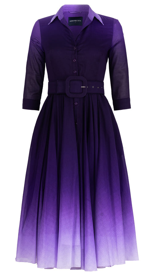 Aster Dress Shirt Collar 3/4 Sleeve Midi Length Cotton Musola (Ombre New)