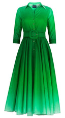 Aster Dress Shirt Collar 3/4 Sleeve Midi Length Cotton Musola (Ombre New)