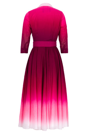 Aster Dress Shirt Collar 3/4 Sleeve Maxi Length Cotton Musola (Ombre Pastel)